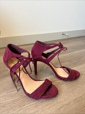Antonio Milano Burgundy Suede Lace-Up Stiletto Heels